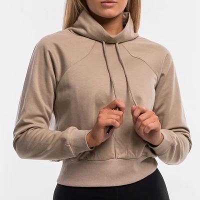 China Women Loose Hoodie Breathable Cropped Sweatshirts Leisure Neck Tops With Drawstring for sale