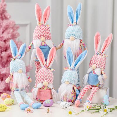 China Easter Decoration Easter Decorations Sitting Position Around Gnome Bunny Ears Doll Wood Easter Plush Hat Doll Ornament for sale