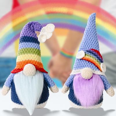 China Colorful Rainbow Gnome Doll Elf Rudolph Faceless Doll Ornaments Knitted Rainbow Gnome Theme Decoration for sale