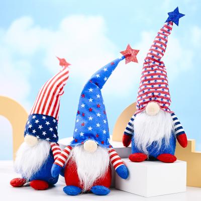 China 4th of July Gnome Ornament Independence Day American Star Pentagon Plush Toy Rudolph Gift Sitting Decoration Dwarf Doll Children for sale