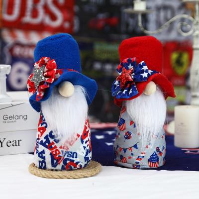 China 4th of July American Pentagon Star Pentagon Faceless Hat Doll Plush National Day Gnome Rudolph Sitting Gnome for sale