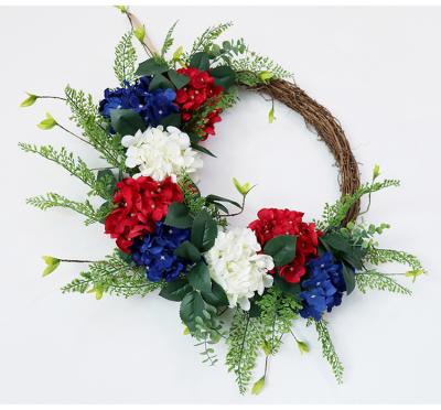 China Home Decoration Wedding Decoration 55cm Hydrangea Wreath Door Ornament Independence Day Wreath for sale