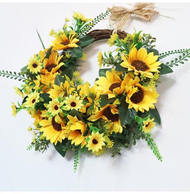 China Factory Sale 40cm Flower Wicker Garlands Sunflower Silk Decorative Wreath Hot Wholesale Wicker Garland for sale