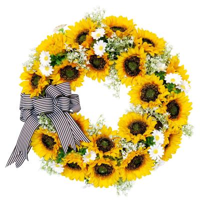 China Artificial Flower Wreath Autumn Sunflower Wreath Pastoral Wedding Yard Silk Door Decoration for sale