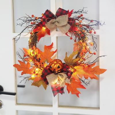 China Artificial Flower Amazon Maple Rattan Thanksgiving Garland Door Hanging Wreath for Halloween Home Decor for sale