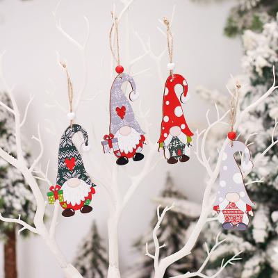 China Wooden Christmas Ornaments Cartoon Faceless Doll Set Wooden Christmas Tree Pendant Ornament for sale