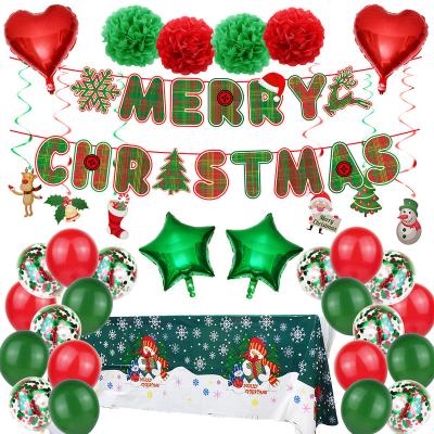 China Festival Decoration Merry Christmas Banner with Paper Flower Ball Christmas Party Decoration Christmas Balloons Set for sale