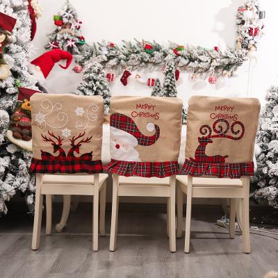 China Novelty Christmas Daily Necessities Embroidery Hotel Star Restaurant Chair Cover Elk Layout Backdrop Table and Chair Cloth Decorations for sale