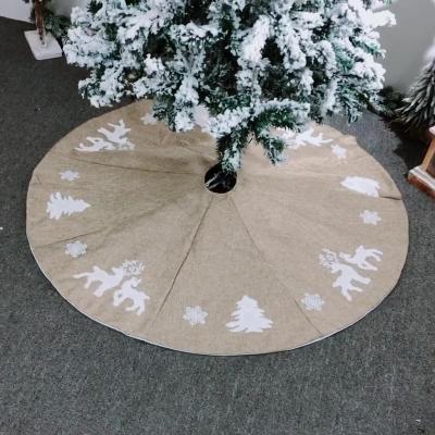 China Stitch Christmas Tree Decoration 122cm New 48 Inch Around The Elk Snowflake Christmas Tree Embroidered Canvas Skirt Christmas Decoration for sale