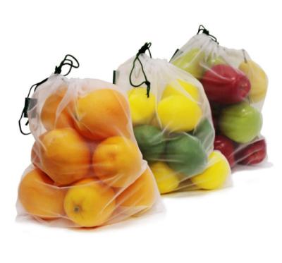 China Eco - Friendly Reusable Vegetable Bag Customized Recyclable Drawstring RPET Mesh for sale