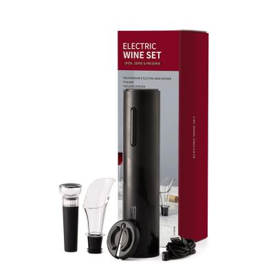 China Home Party Barware Bar Accessories Electric Wine Opener and Foil Cutter Kit with CorkScrew and Base Black for sale