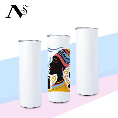 China Viable USA Warehouse Free Shipping 20oz Straight Skinny Tumbler White Stainless Steel Insulated Sublimation Tumbler With Straw for sale