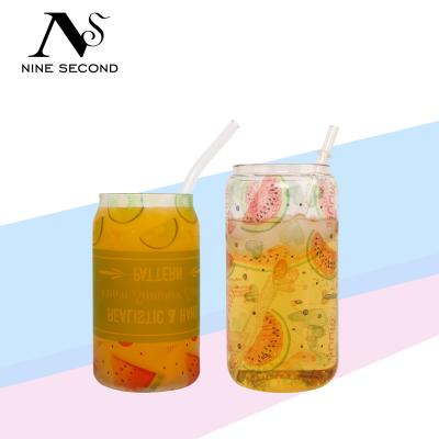 China Viable 16oz Coffee Mug Sublimation Glass Soda Can Cup Shaped Sublimation Beer Can Glass With Lid And Bamboo Straw for sale