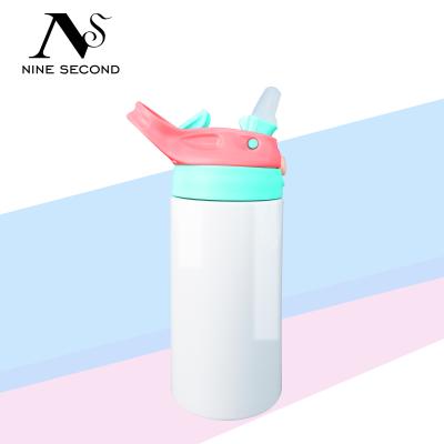 China Wholesale 12oz White Stainless Steel Baby Sippy Cup Kids Sublimation Straight Lean Viable Tumbler With Straw for sale