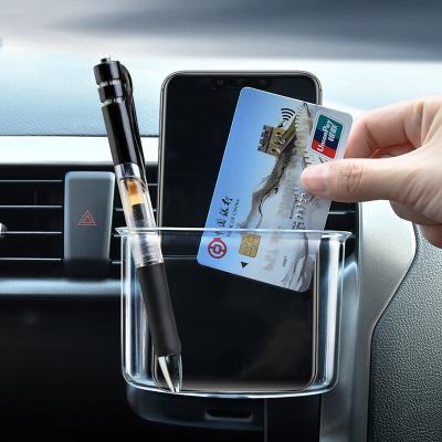 China Wholesale Simple Mini Portable Transparent Air Vent Cilp With Car Storage Box Sticky Holder For Mobile Cards for sale