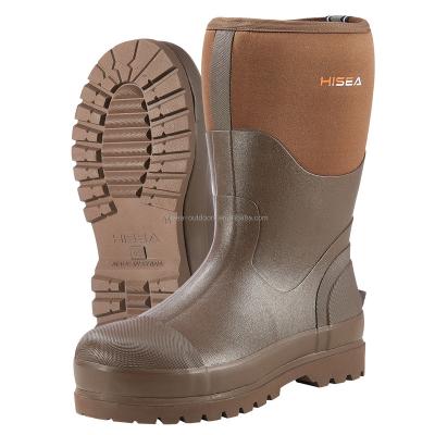 China Insulative Mens Mid-Calf Brown Work Wellies Waterproof Construction Wellies for sale