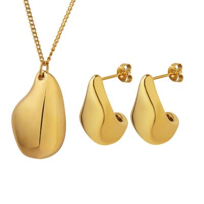 China INS Fashion High Quality Stainless Steel PVD Plated Earring Jewelry Set Irregular Teardrop Pendant Necklace Set for sale