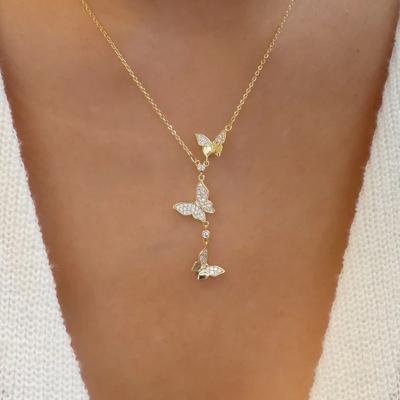 China High Quality ISS Luxury 925 Sterling Silver Butterfly Zircon Ladies Pendant Necklace For Women for sale