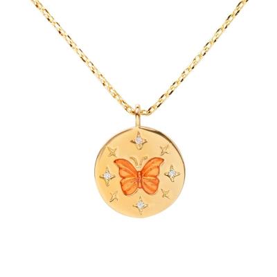 China High Quality Elegant Gold Plated 925 Sterling Silver Jewelry Round Butterfly Pendant Necklace for sale