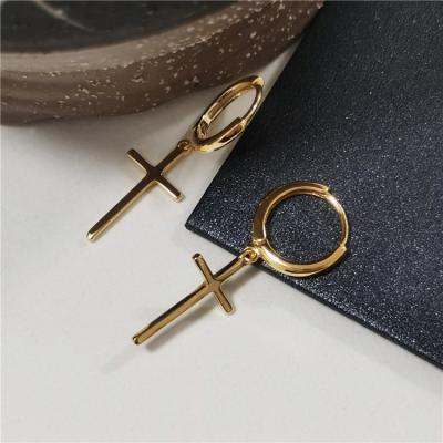 China High Quality Gold Minimalist Platinum Plated 925 Sterling Silver Jewelry Cross Hoop Earring For Women for sale