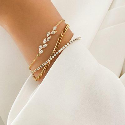 China High Quality INS Gold Silver Plated 925 Sterling Silver Jewelry Leaf Cubic Zirconia Bracelet For Women for sale