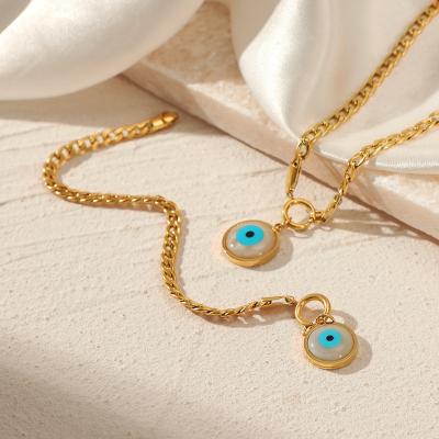 China High Quality Minimalist 18K Gold Plated Waterproof Stainless Steel Jewelry Evil Eyes Pendant Necklace for sale