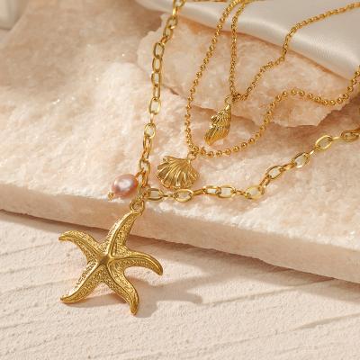 China Chunky High Quality 18K Gold Silver Plated Starfish Waterproof Conch Stainless Steel Jewelry Pendant Necklace for sale