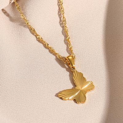 China High Quality INS 18K Gold Plated Stainless Steel Jewelry Waterproof Butterfly Pendant Necklace for sale