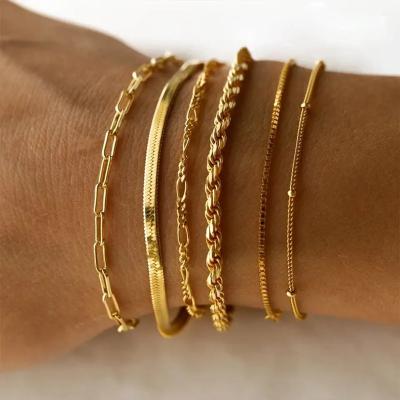 China High Quality Minimalist 18K Gold Plated Stainless Steel Jewelry Waterproof Link Chain Bracelet For Women for sale