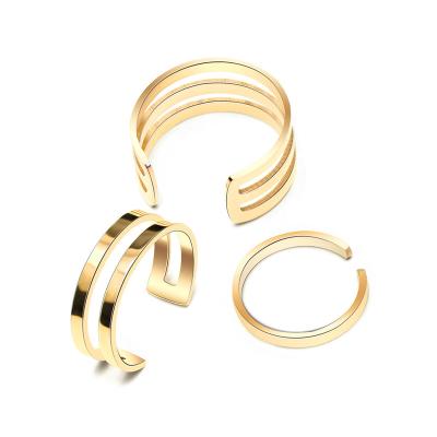 China High Quality Jewelry Metal Full Waterproof Open Ring Gold Silver Plated Stainless Steel Multi Layer For Women Opp Bag Fashionable OEM ODM 6pcs for sale