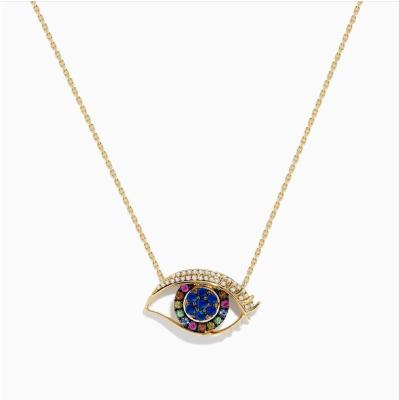 China New Design High Quality Gold Plated Fashion Jewelry Zirconia Evil Eyes Brass Pendant Necklace for sale