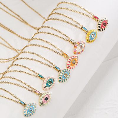 China High Quality INS Classic Gold Plated Fashion Brass Jewelry Enamel Colorful Evil Eyes Pendant Necklace For Women for sale