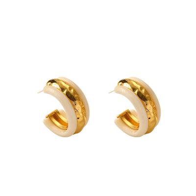 China High Quality Minimalist Gold Plated Tarnish Free Brass C Shape Acrylic Geometric Earring For Girls for sale