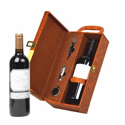 China MDF Handmade Luxury Leather Single Bottle Wine Wooden Boxes With Wine Accessories for sale