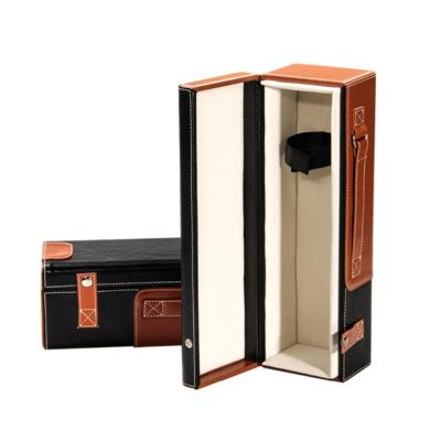 China Handmade PU Leather Custom Logo Printed MDF Wooden Wine Bottle Packaging Boxes for sale