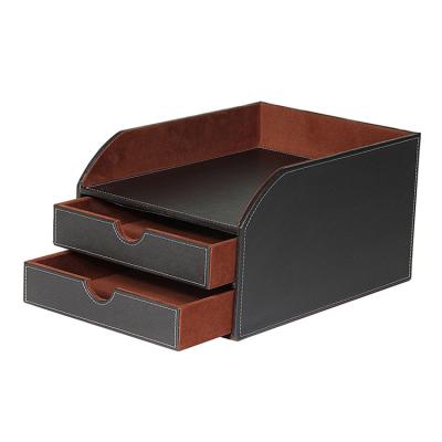 China Eco - Friendly Faux Leather Desk 2 Tier Sorter With Letter Tray For A4 Folder Paper Document for sale