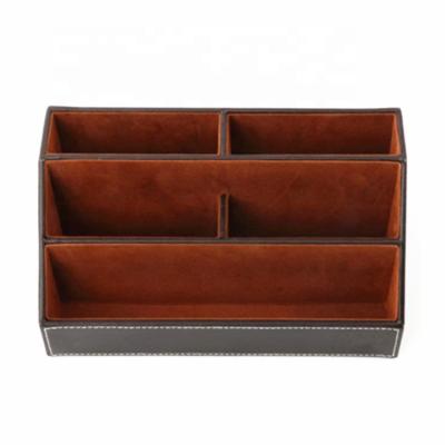 China Eco-friendly Leather Desk Organizer Genuine Real Split Bonded Desk Accessories Leather Desk Organizer for sale