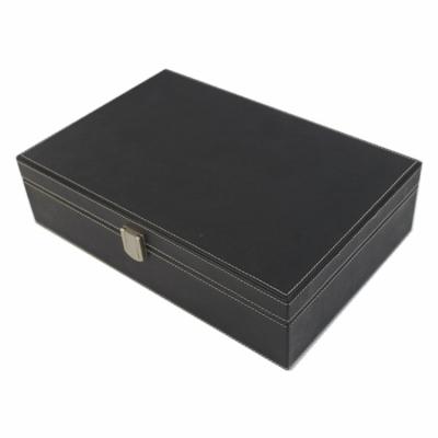 China Decorative Black Leather Cufflink Tissue Storage Box Sustainable Large With Lid for sale