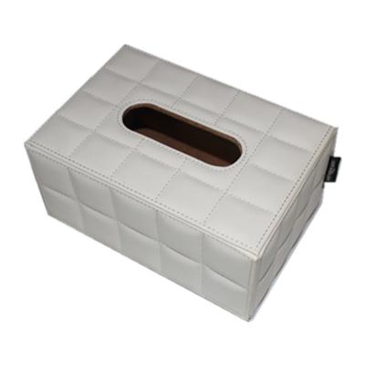 China Eco-friendly Leather Covered Paper Napkin Cardboard Tissue Box Embroidery Leather Paper Box for sale