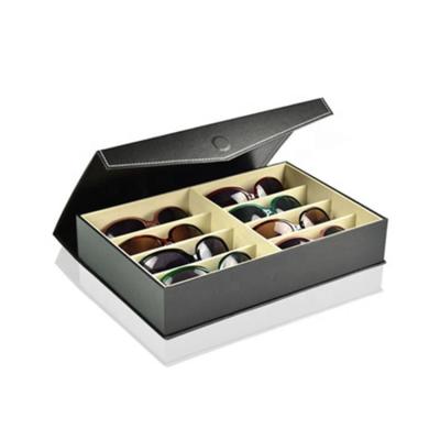 China Eco-friendly 8 Slot Leather Sunglasses Case Custom Leather 8 Slot Spectacle Eyewear Sunglasses Storage Box for sale