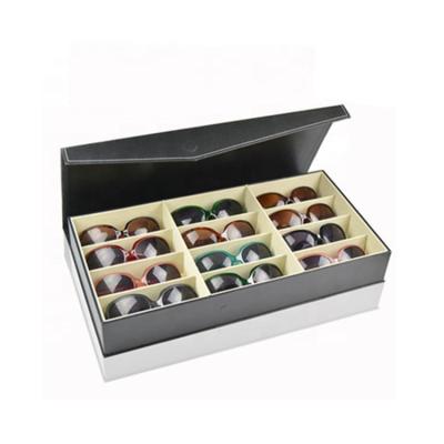 China Eco-friendly 12 Slot Leather Sunglasses Case Custom Leather 12 Slot Eyewear Eyewear Sunglasses Storage Box for sale