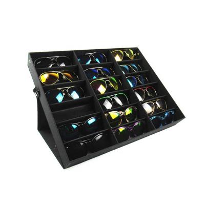 China luxury leather eyewear box 18 slot sunglasses box 18 slot PU leather leather eyewear display stand for sunglasses for sale