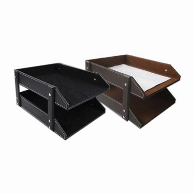 China Folders Eco-friendly Stackable Rack Shelf Letter Stand PU Paper File Leather Letter Tray for sale