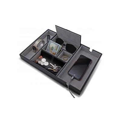 China Viable Leather Valet Tray for Men with Large Smartphone Charging Station for sale