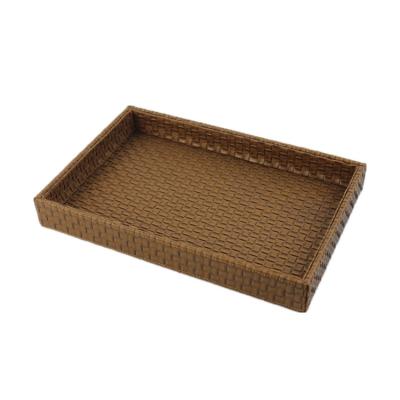 China Custom Faux Leather Trays Texture Braided Eco - Friendly Recycled Leather Wooden Tea Serving Tray for sale