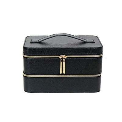 China Large Portable PU Women Leather Cosmetics Box Makeup Cosmetic Box Two Layers Cosmetic Box Leather Organizer Case Train for sale