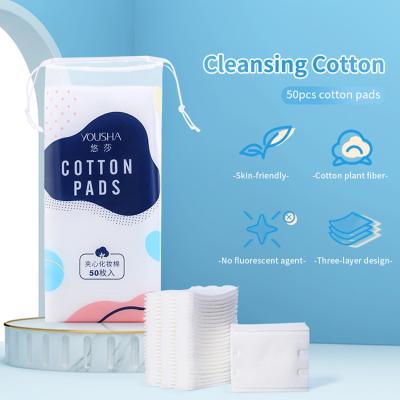 China Face Makeup Remover Cleaning Pad Yousha High Quality Square 50pcs Cotton Facial Pads Organic Cosmetic Makeup Remover Cotton Pads YV120 for sale