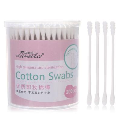 China Lameila White Natural Cotton Bud Swab B0129 200pcs/set Makeup Cleansing Paper Spiral Round Head Cleaning Head Stick for sale