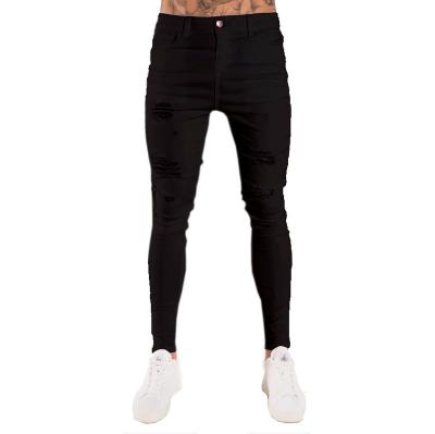 China New Fashion Style Breathable Pants With Holes Slim Fit High Waist Ripped Jeans For Men Hot Sale Black for sale