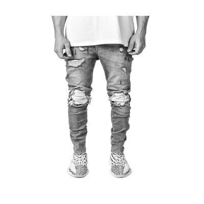 China Breathable Straight Out Slim Denim Hip Hop Stylish Denim With Holes Design Over The Knees Skinny Smart Pants Trousers for sale